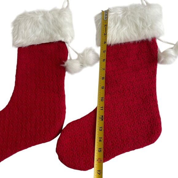 Martha Holiday Stockings Red & White Faux Fur Christmas Stockings Set of 2 - Picture 7 of 9